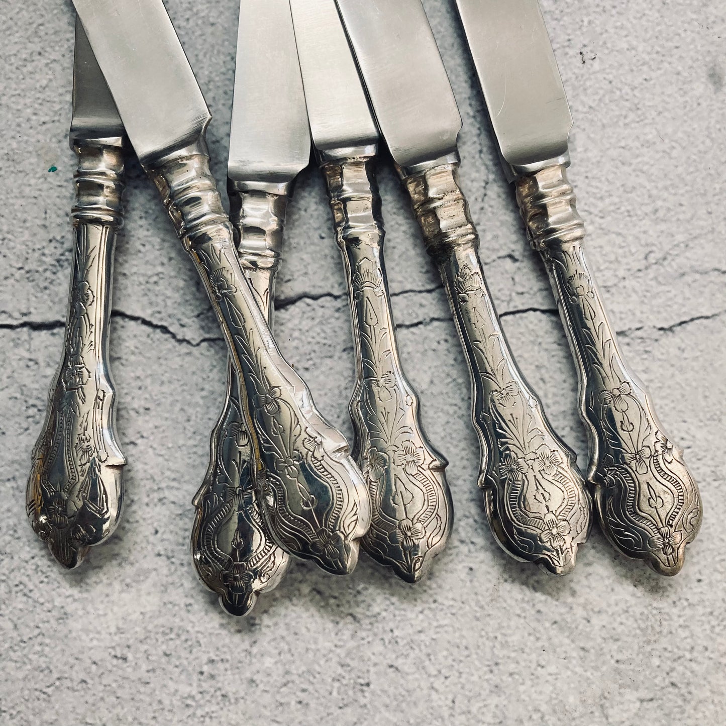 Vintage Silver Plate Floral Handle Knives