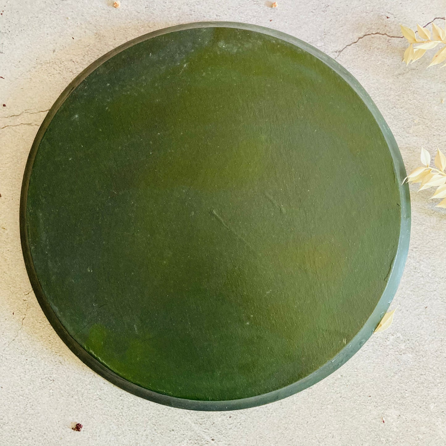 Vintage Hand Painted Green Tray With Pink Flowers