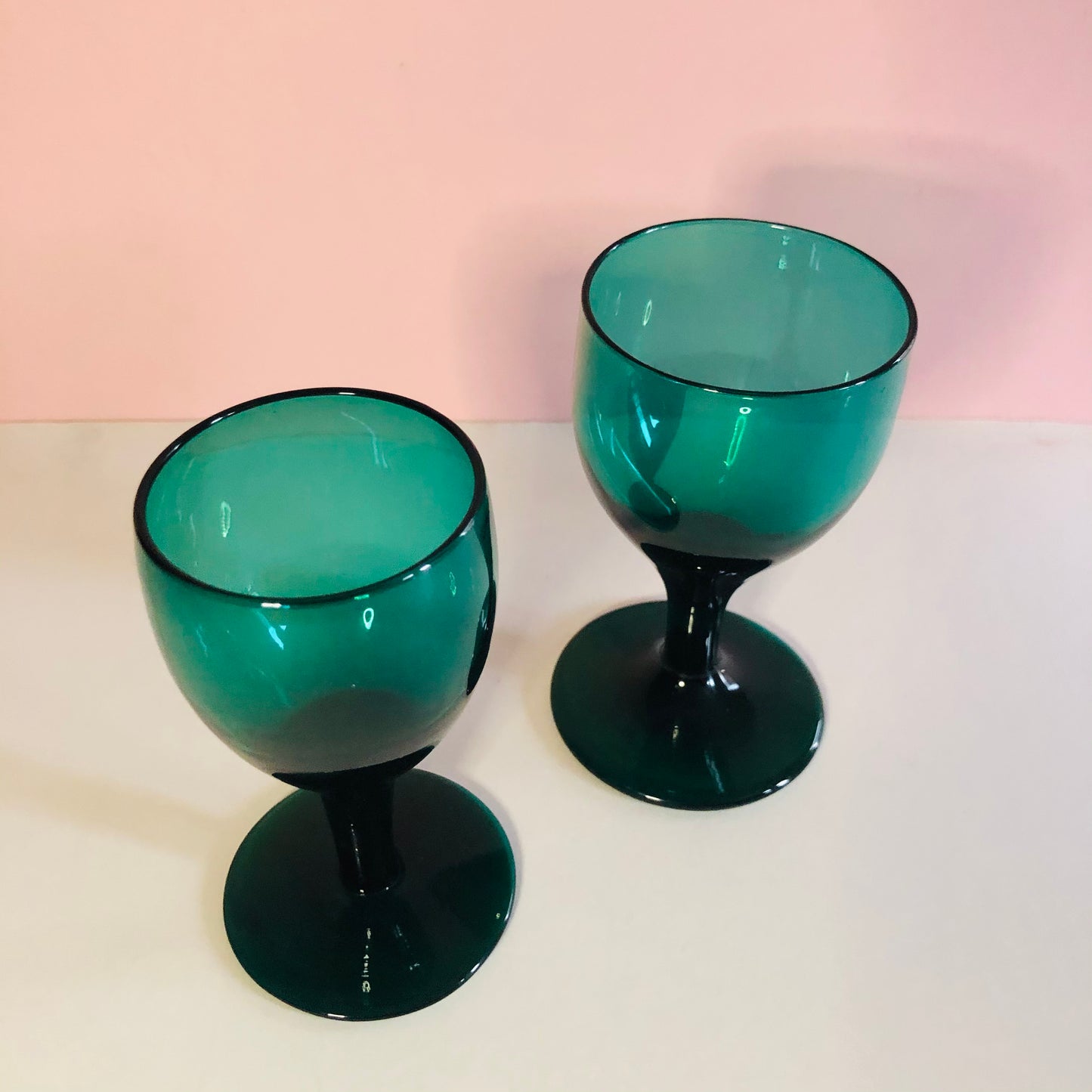 Antique Handblown Turquoise Green Wine | Liquor Glasses