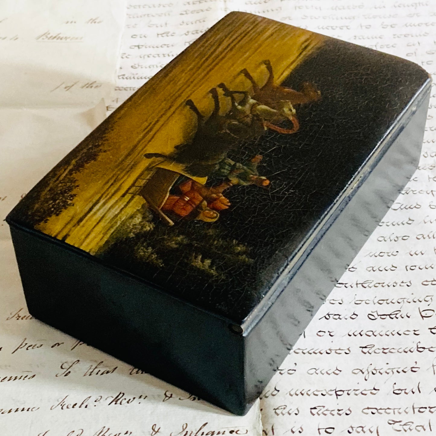 Antique Lacquer Paper Mache Box by Vishniakov