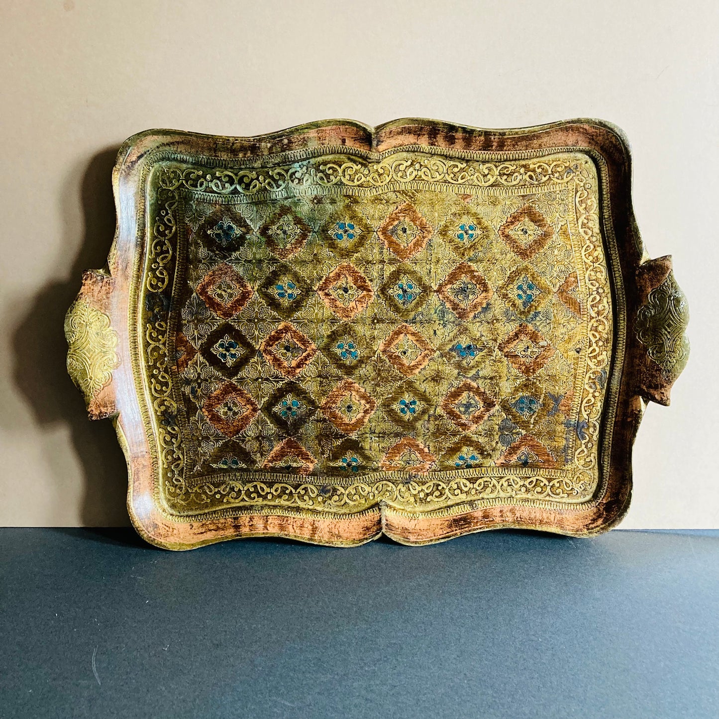 Vintage Copper & Gold Paper Mache Florentine Tray