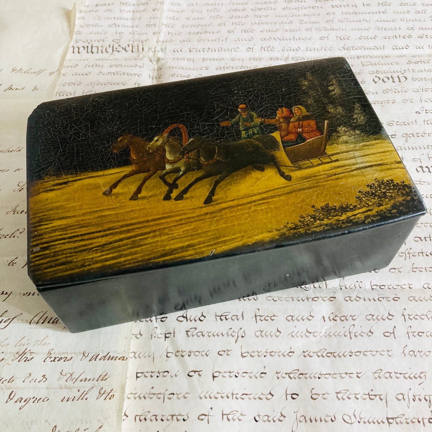 Antique Lacquer Paper Mache Box by Vishniakov