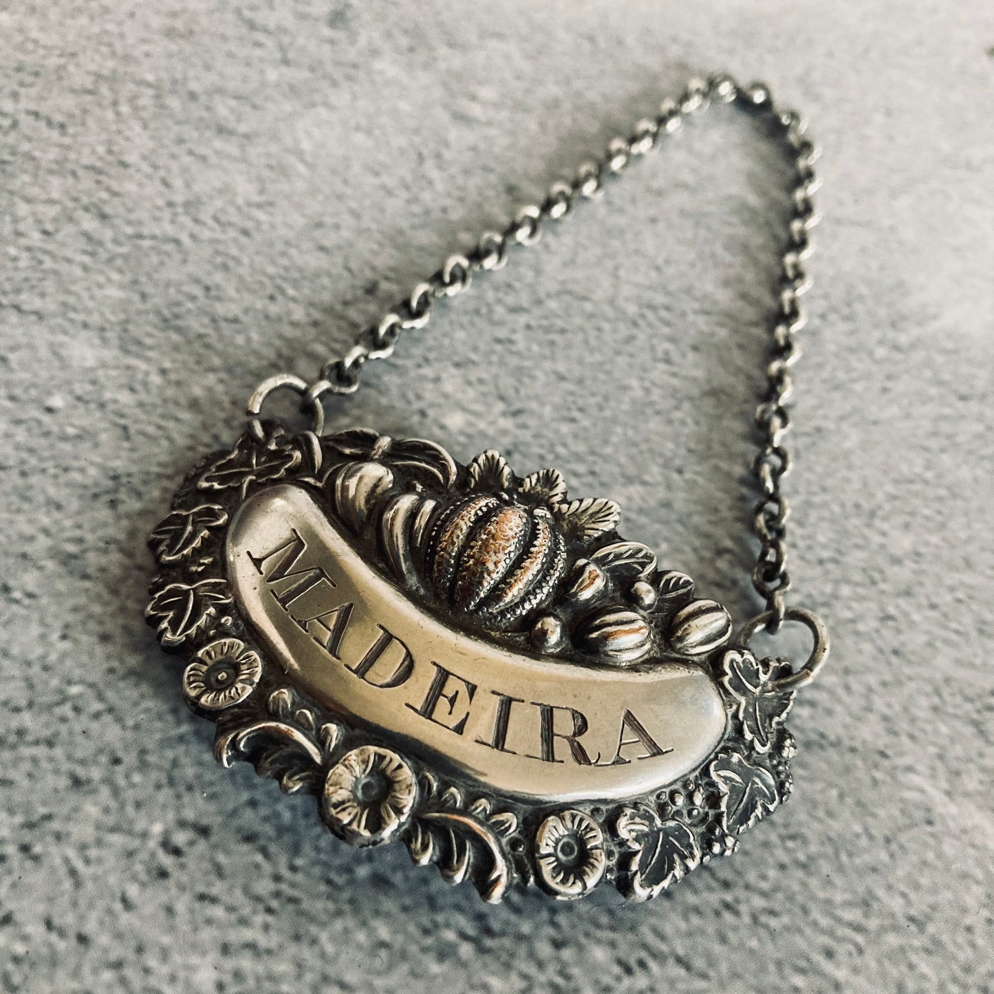 Antique Silver Decanter Bottle Label Madeira