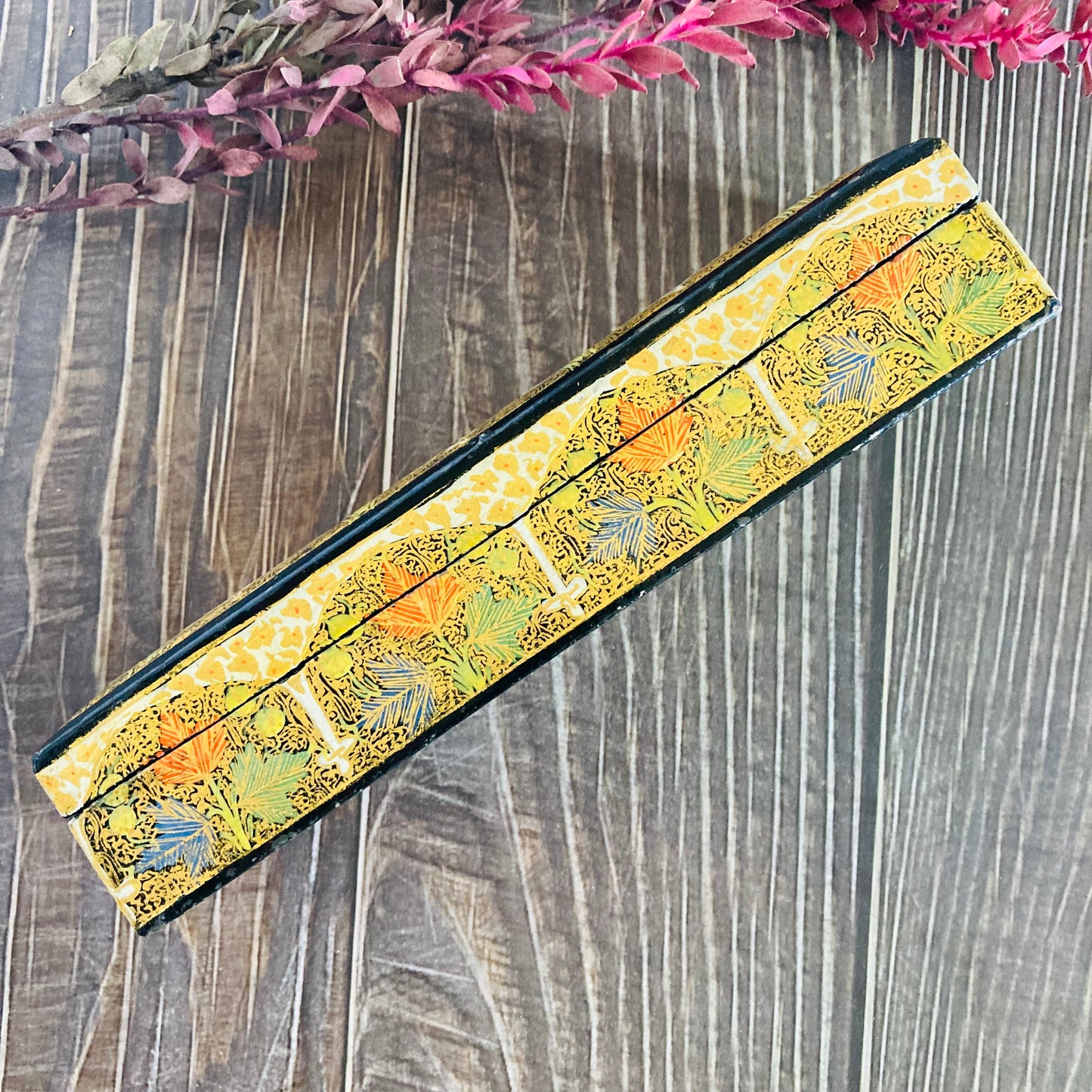 Vintage Paper Mache Kashmir Long Box | Pencil Case