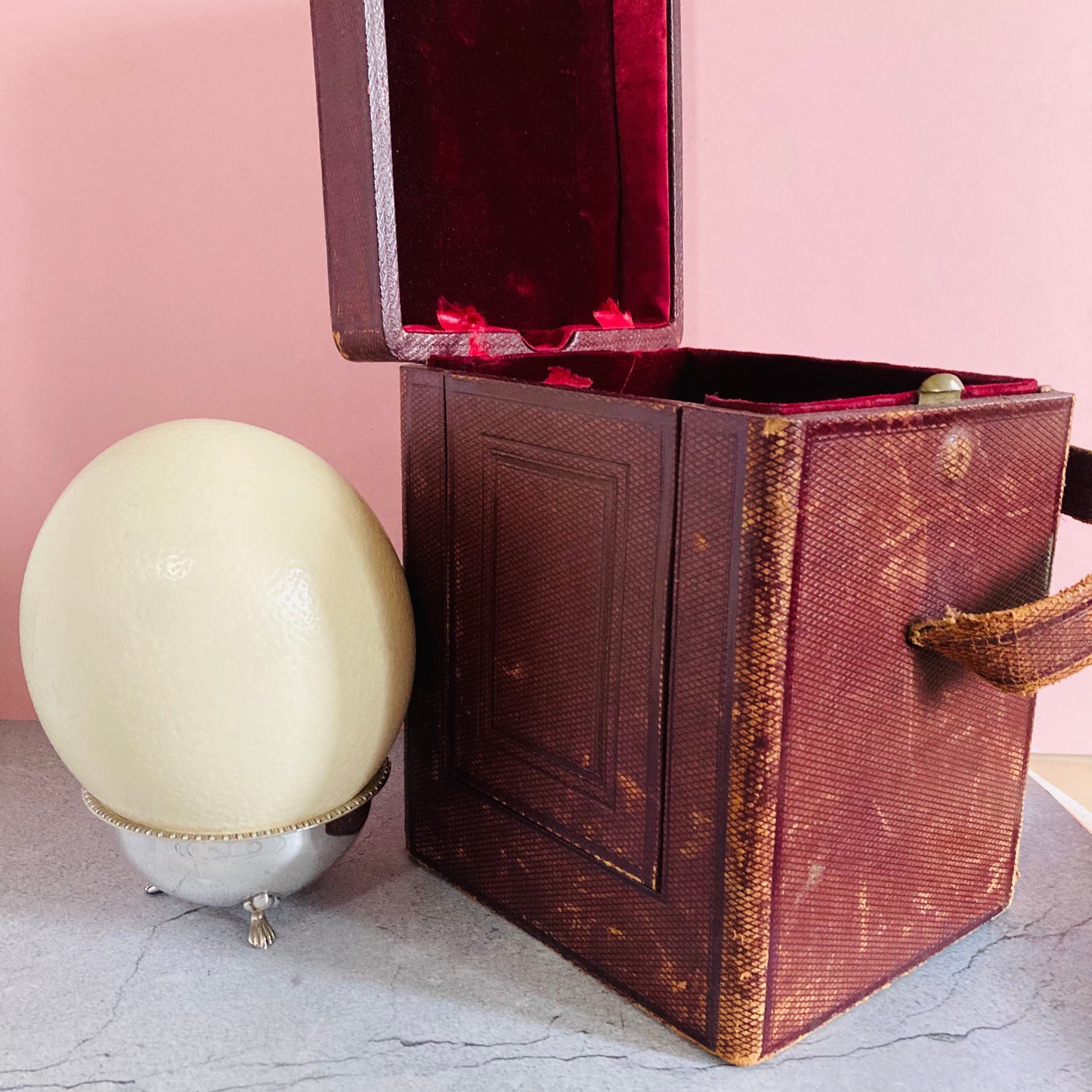 Antique Ostrich Egg and Silver Plate Ostrich Cup