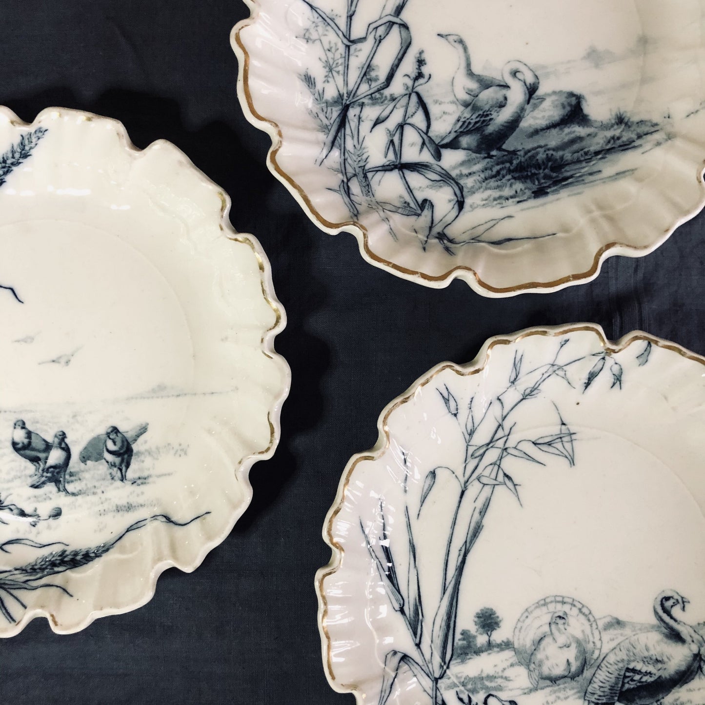 Bird Design Scalloped Edge Brown Westhead & Moore Fruit Dishes