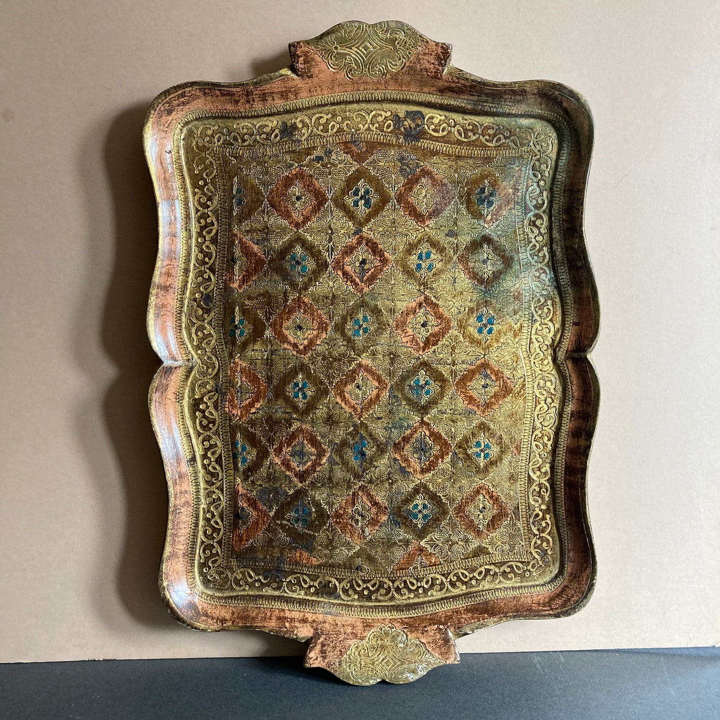 Vintage Copper & Gold Paper Mache Florentine Tray