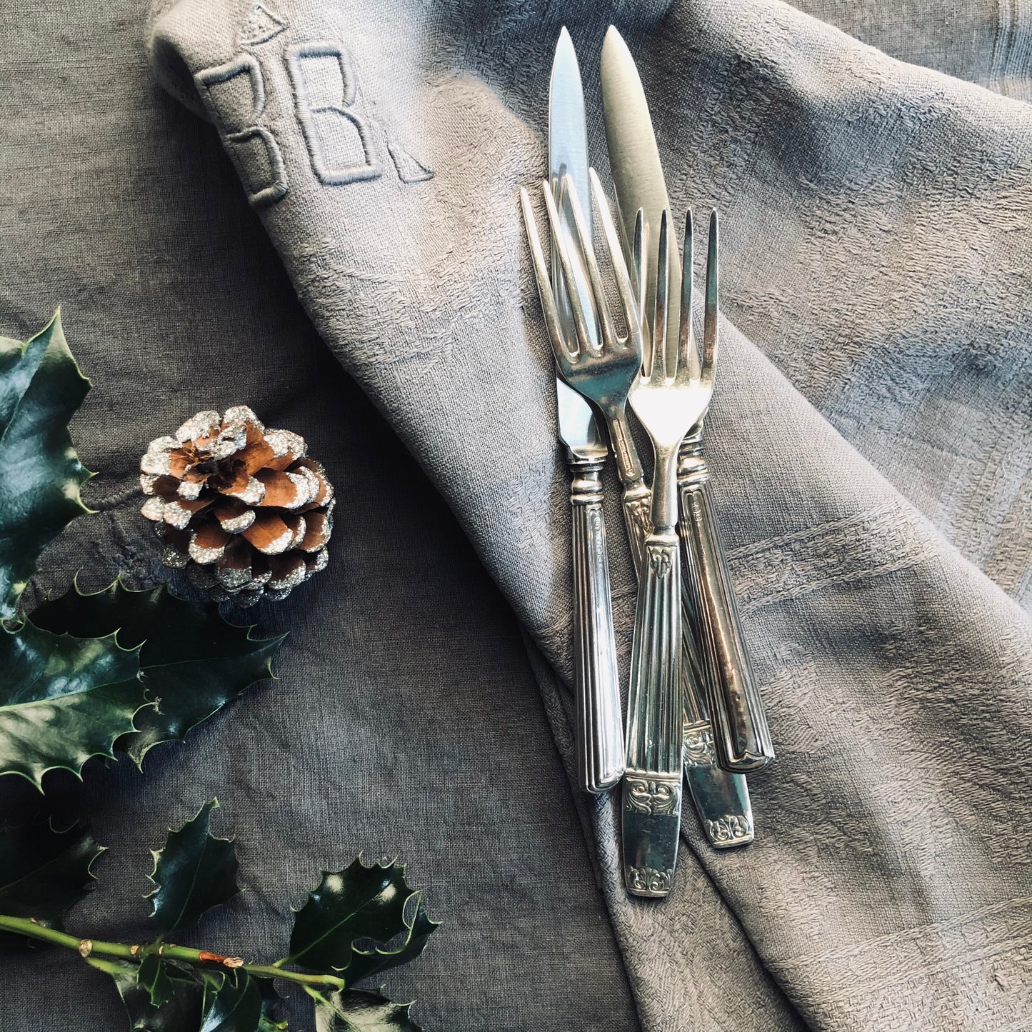 Luxury French Vintage Grey Linen Napkins