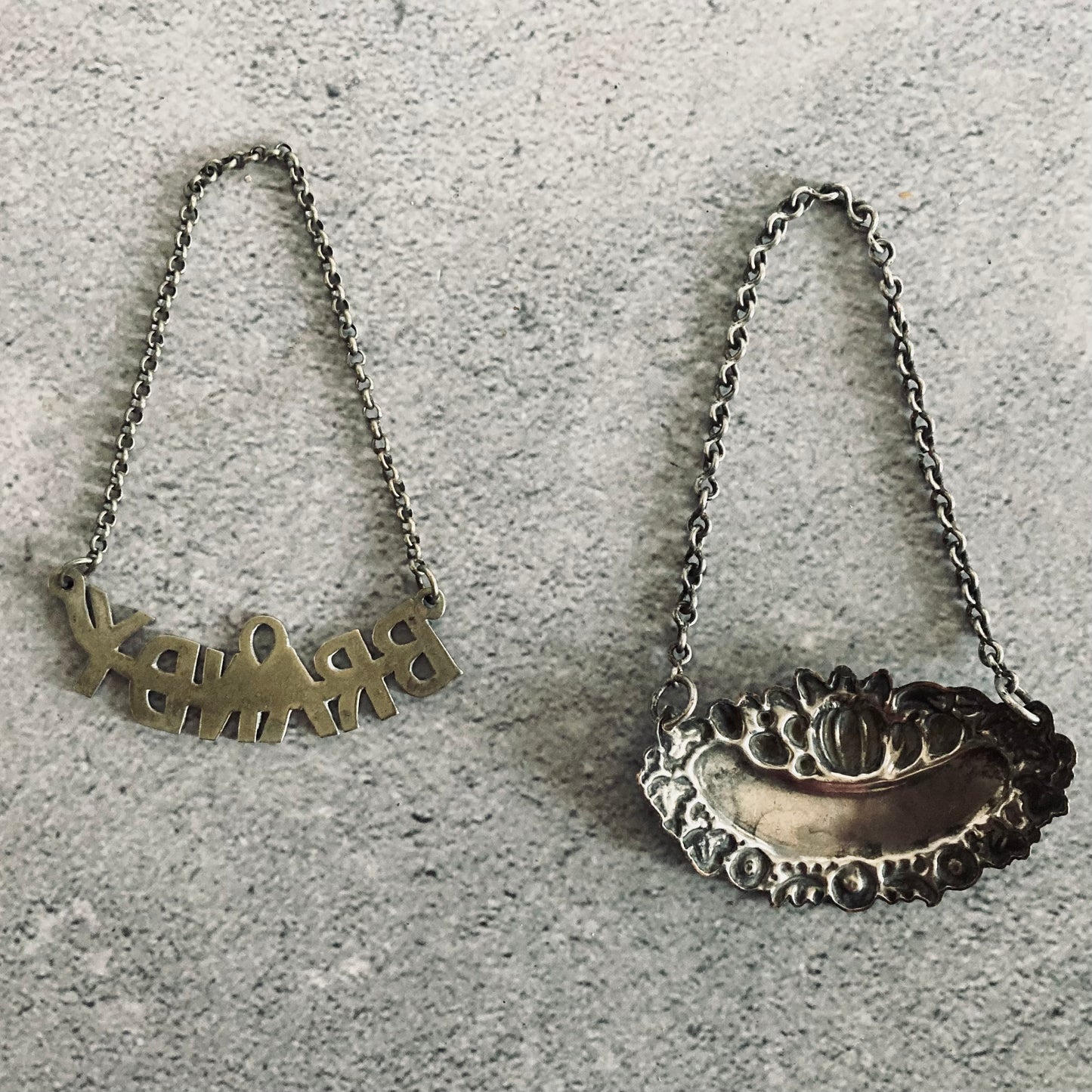 Antique Silver Decanter Bottle Label