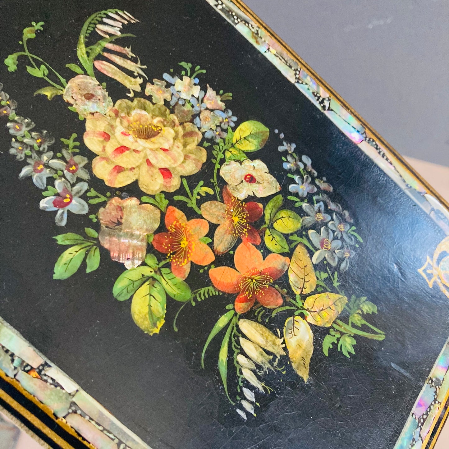 Antique Paper Mache Lacquer Chinoiserie Ink Blotter Letter Folio
