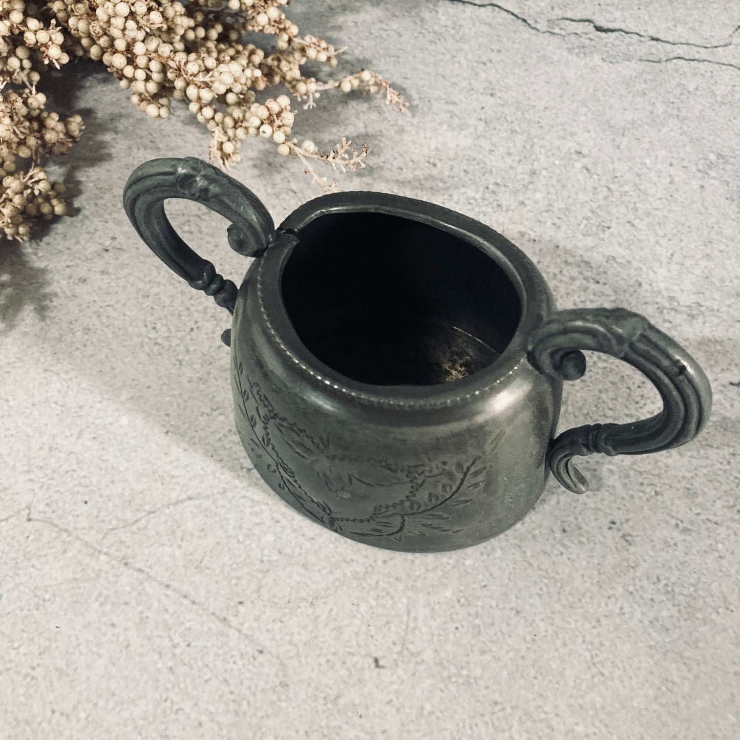 Antique English Pewter Engraved Sugar Bowls