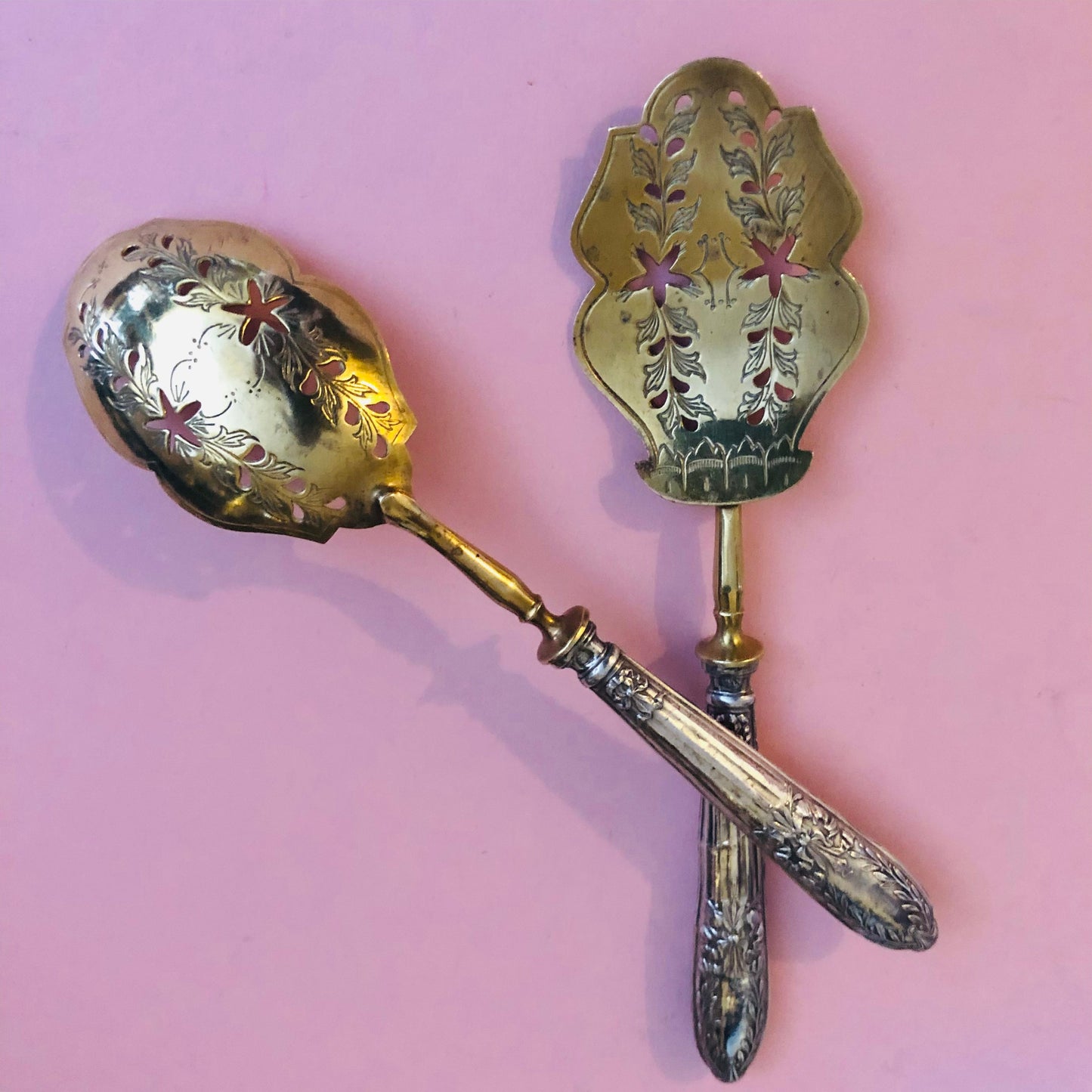 Antique Silver French Dessert Hors D'Oeuvre Spoons, Repose Handles