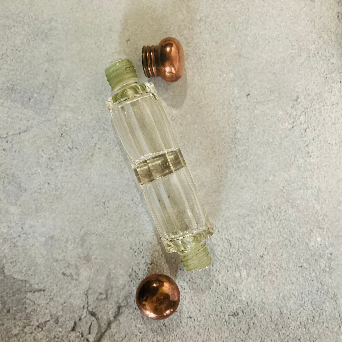 Unusual Antique Glass Double Ended Scent Bottle with Copper Lid