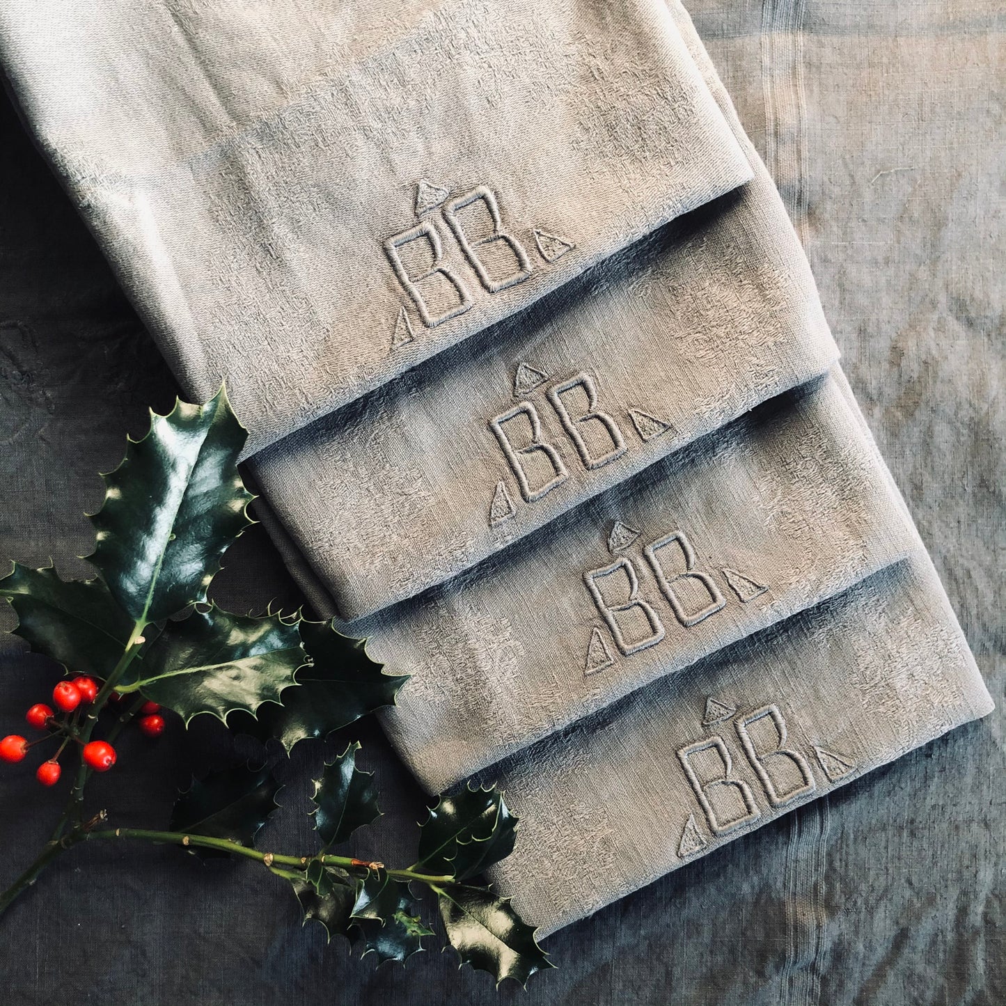 Luxury French Vintage Grey Linen Napkins