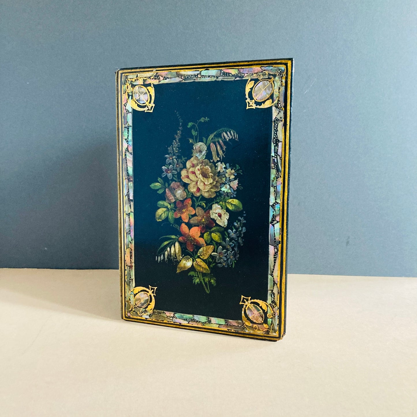 Antique Paper Mache Lacquer Chinoiserie Ink Blotter Letter Folio