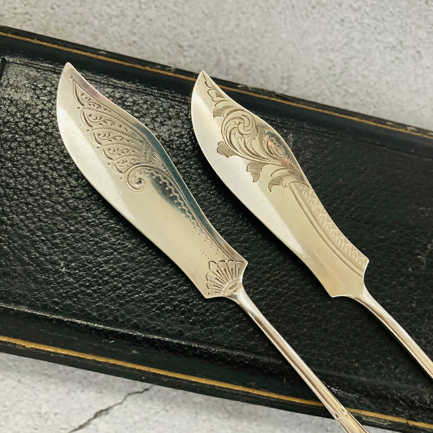 Antique Silver Engraved Miniature Butter Knives