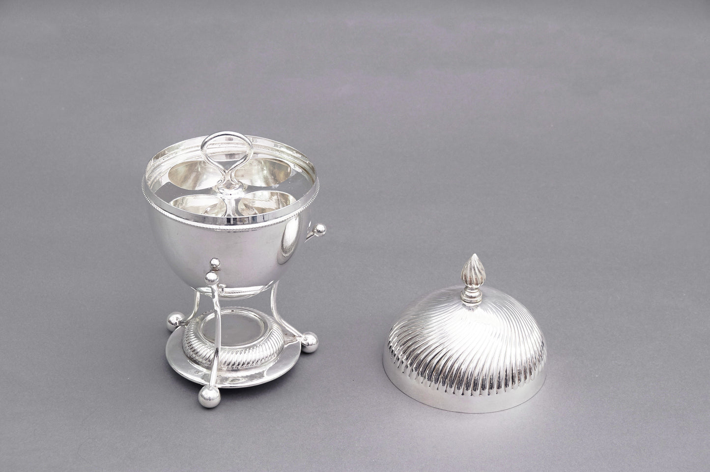 The Groom Lance - Silver Egg Coddler with Rippled Lid
