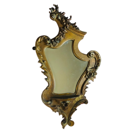 French Antique Wooden Carved Rococo Wall Mirror 