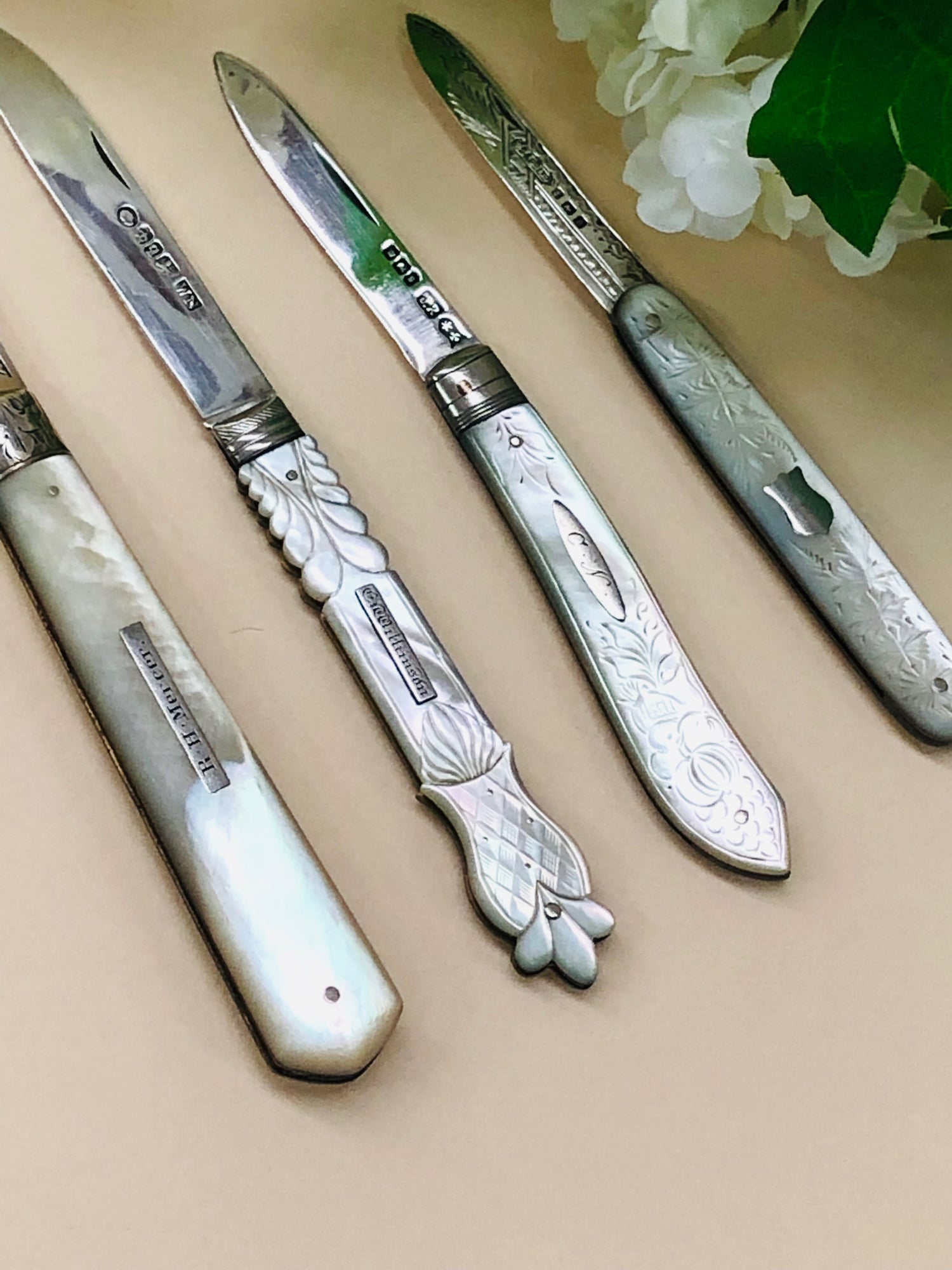 Antique Silver Folding Fruit Knives Victorian Collectibles The