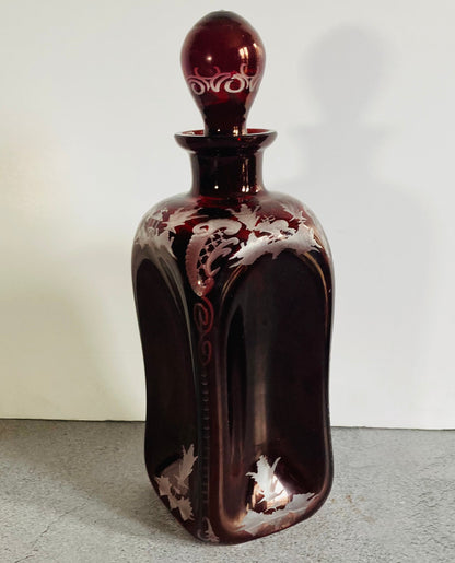 Vintage Ruby Red Glass Pinch Decanter