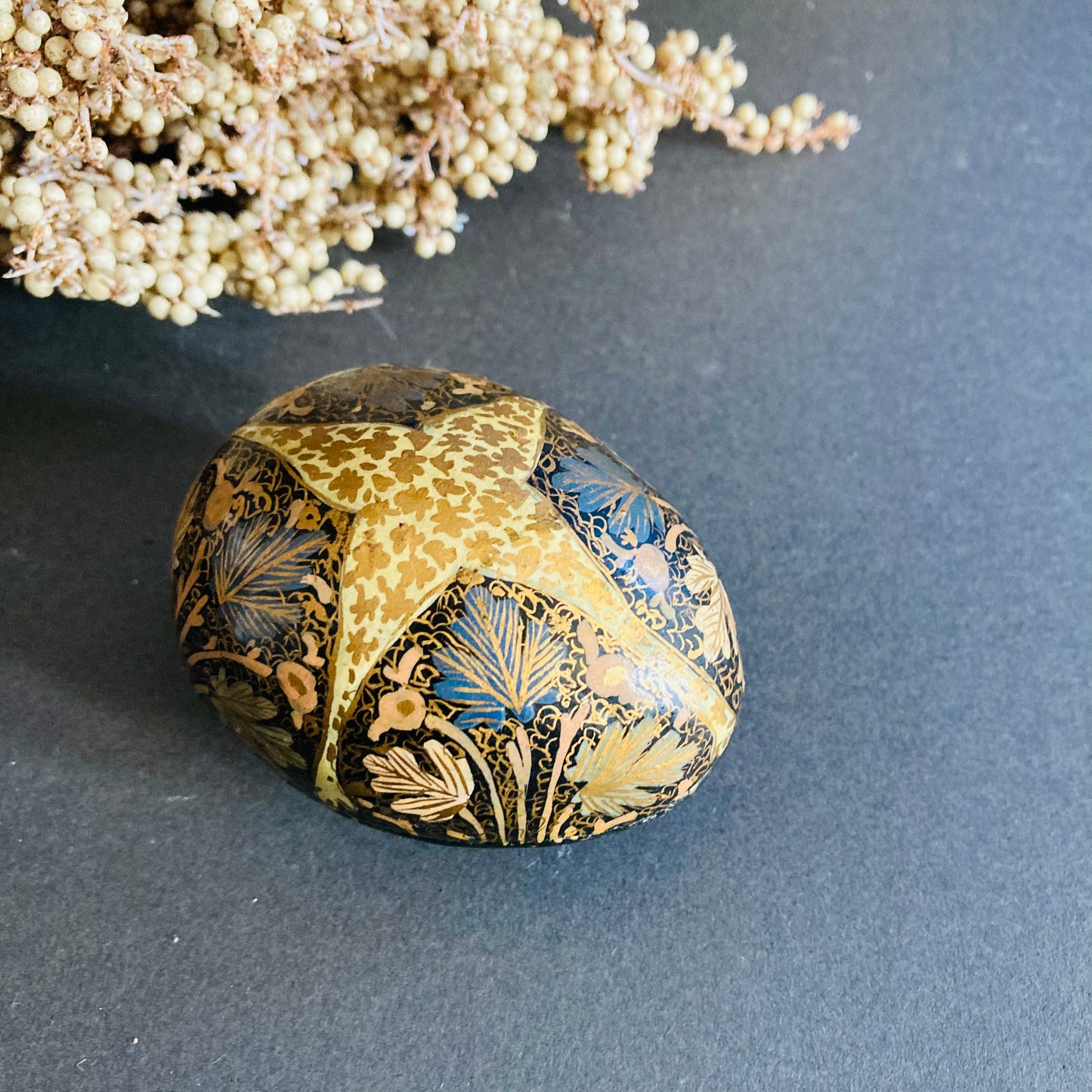 Vintage Paper Mache Kashmir Egg Shape Box