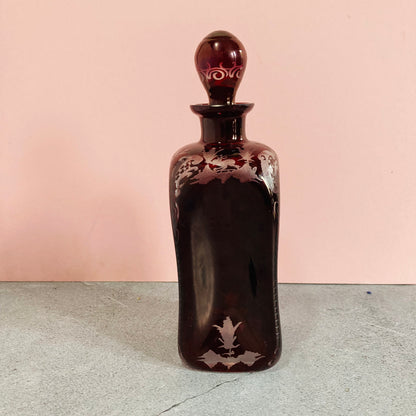 Vintage Ruby Red Glass Pinch Decanter