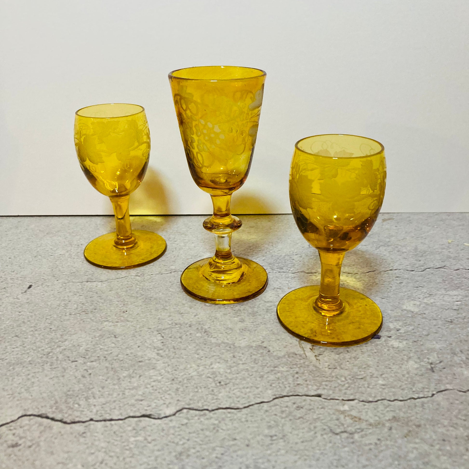 Antique Yellow Cordial Drinking Glasses | Liquor Port Glass