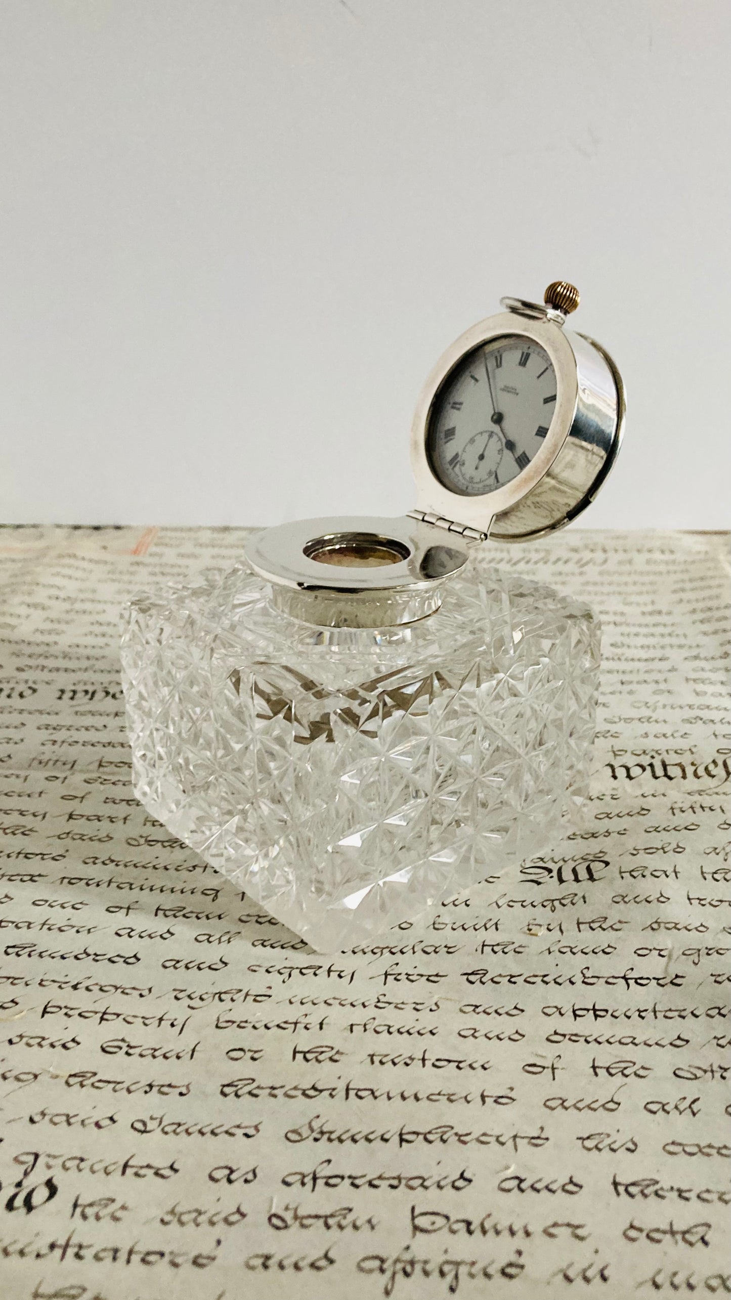 The Mixologist Fletcher - Antique Silver & Glass Inkwell Pocket Watch