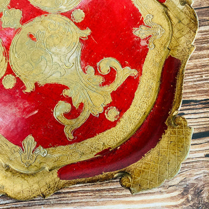Vintage Florentine Paper Mache Tray | Red & Gold Decorative Italian Tray