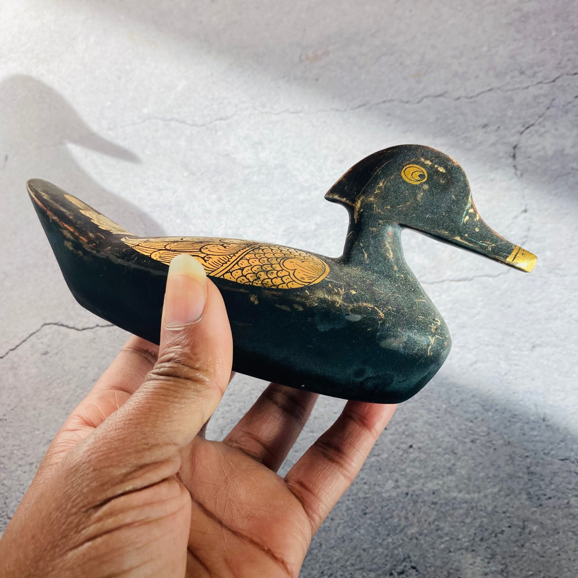 Antique Burmese Paper Mache Black Lacquer Duck Figurine