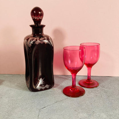 Vintage Ruby Red Glass Pinch Decanter