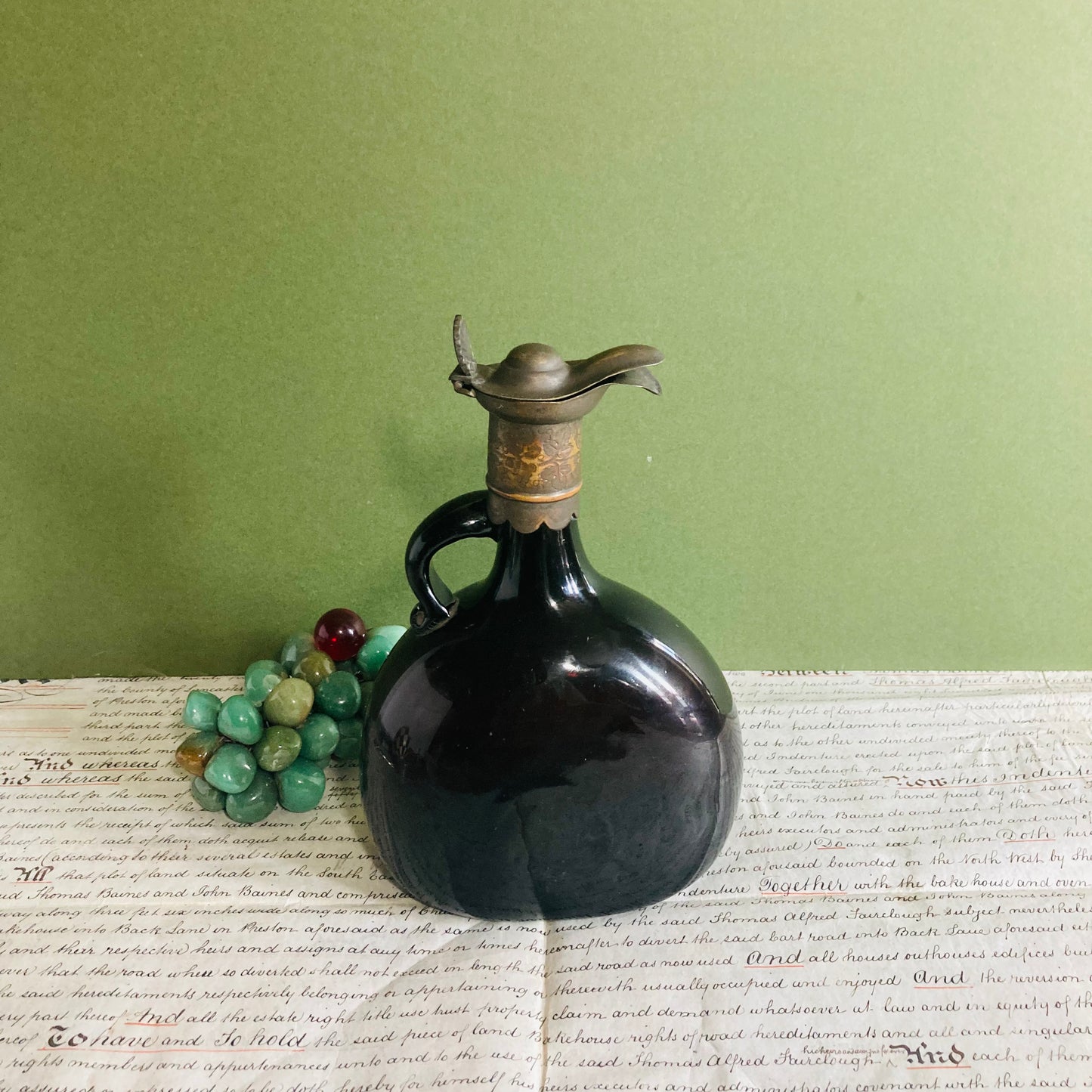 Antique Brown Glass Decanter Flagon