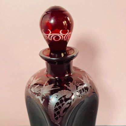 Vintage Ruby Red Glass Pinch Decanter
