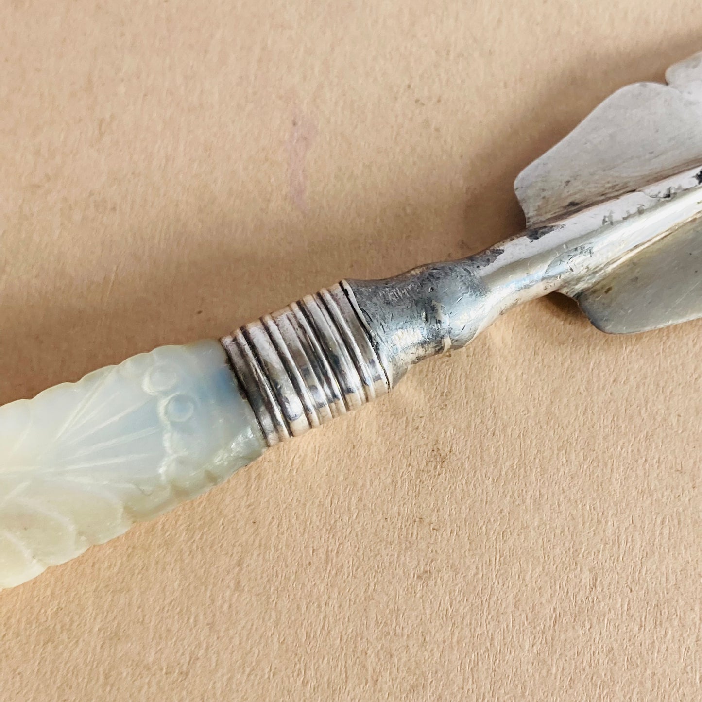 Antique Silver Butter Knife with Mother Of Pearl Handle