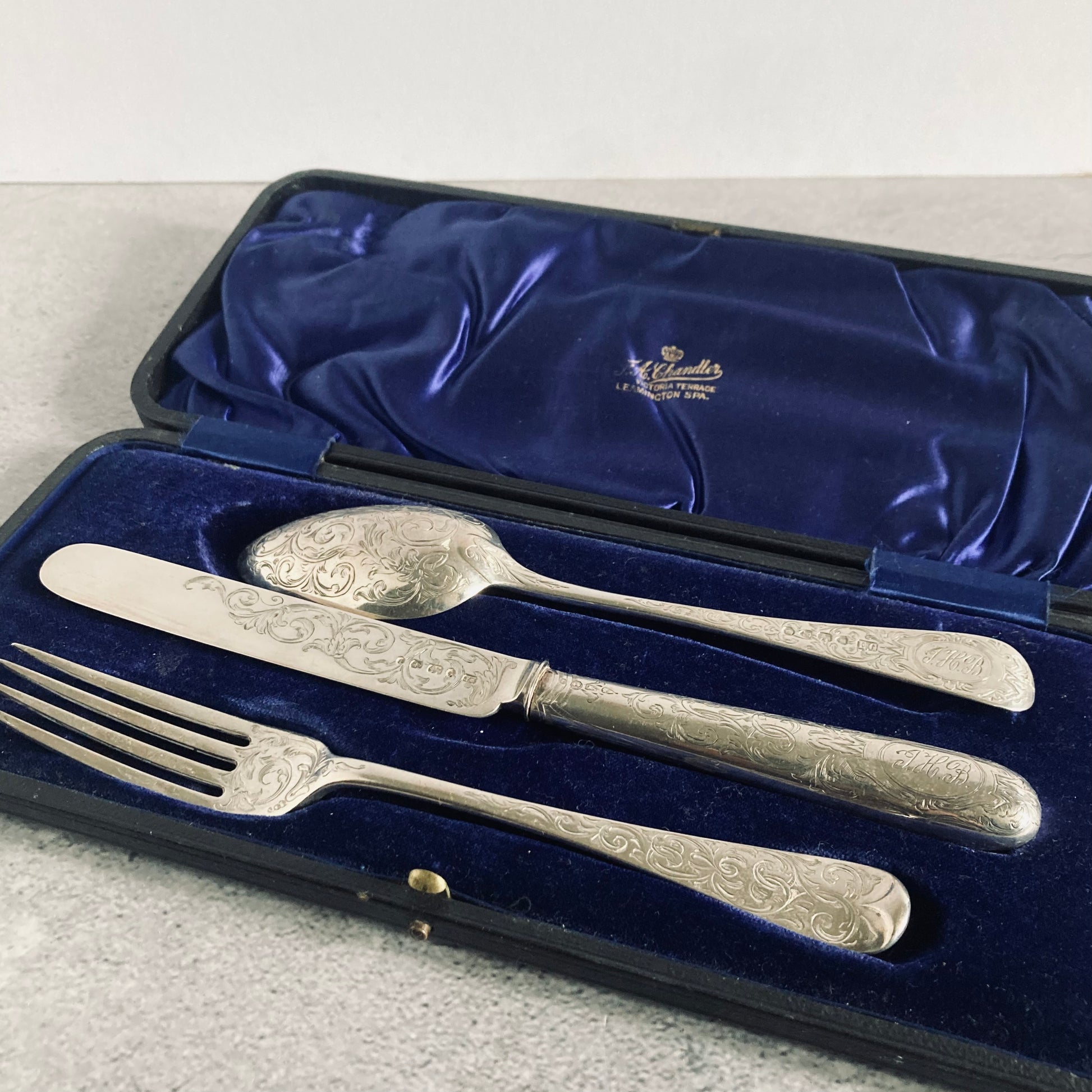 Antique Infant Spoon and Fork Cutlery Set | Silver Christening Set 1880