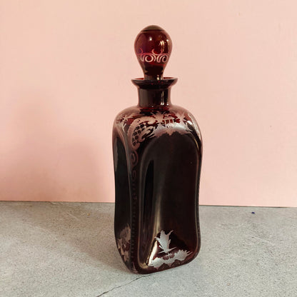 Vintage Ruby Red Glass Pinch Decanter