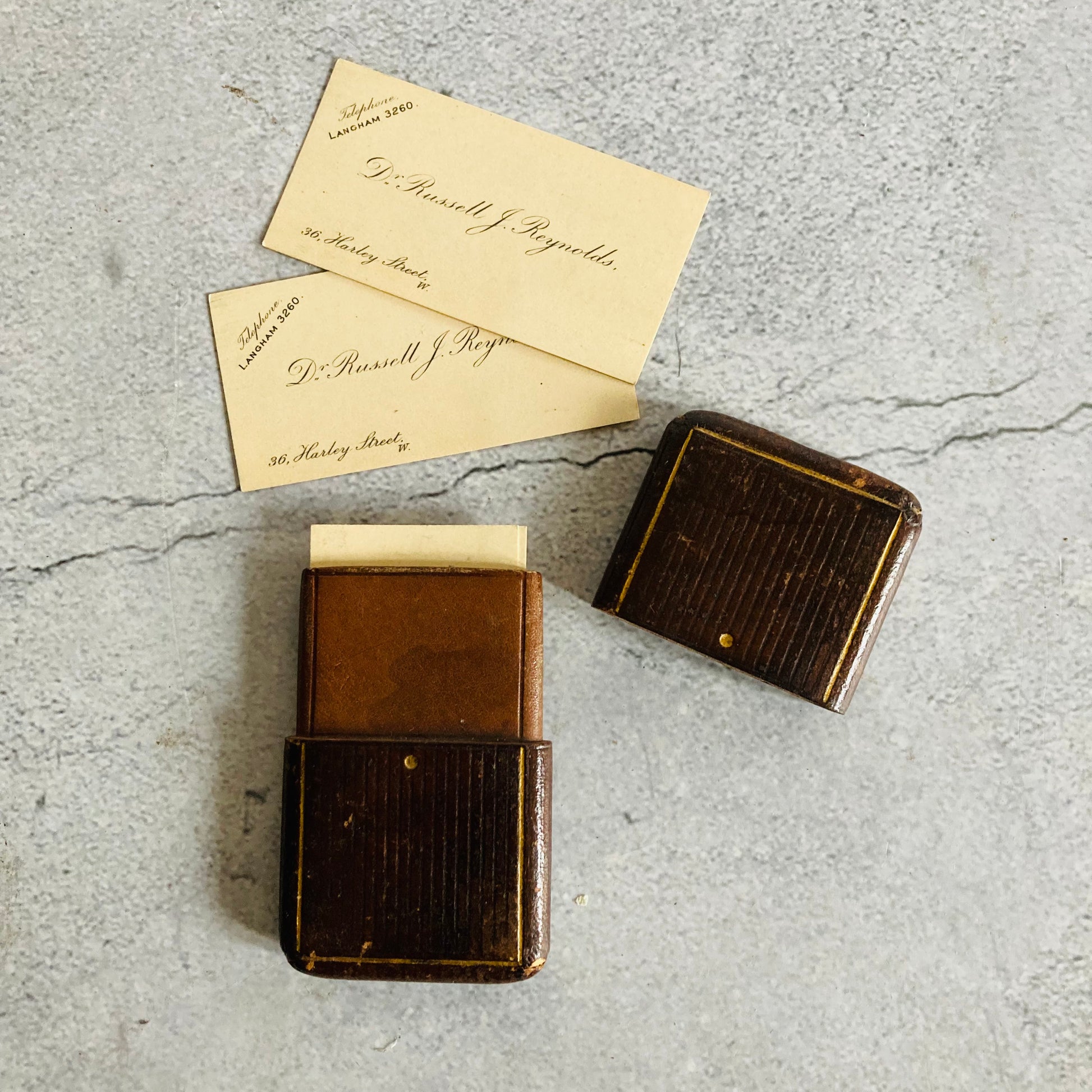 Antique Leather Calling Card Case Containing Doctors Cards