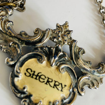 Antique Silver Decanter Bottle Sherry Label