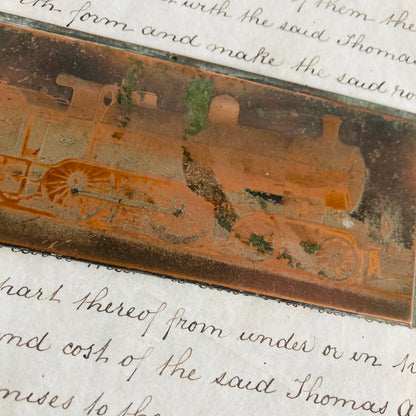 Vintage Copper Printing Plate | Unique Image of A Locomotive Train