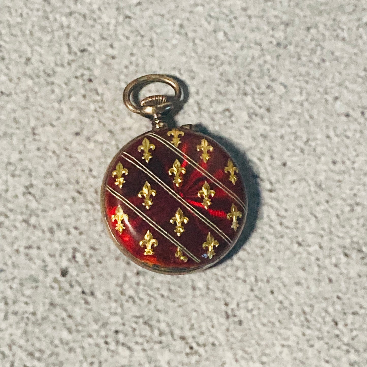 French Antique Silver Gilt and Red Guilloche Enamel Fob Watch