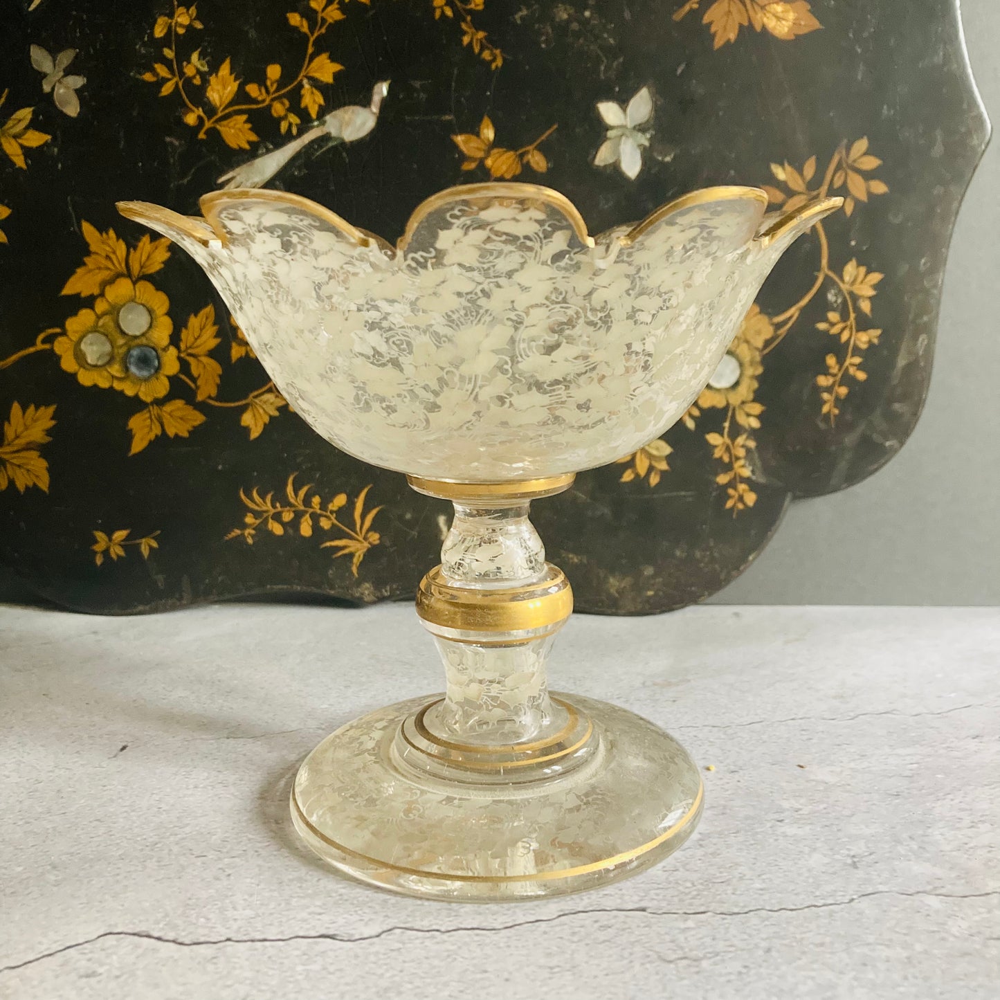Rare Victorian Glass Lace Decorated Pedestal Dish
