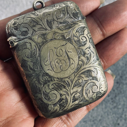 Antique Silver Plate Beautifully Engraved Vesta Case