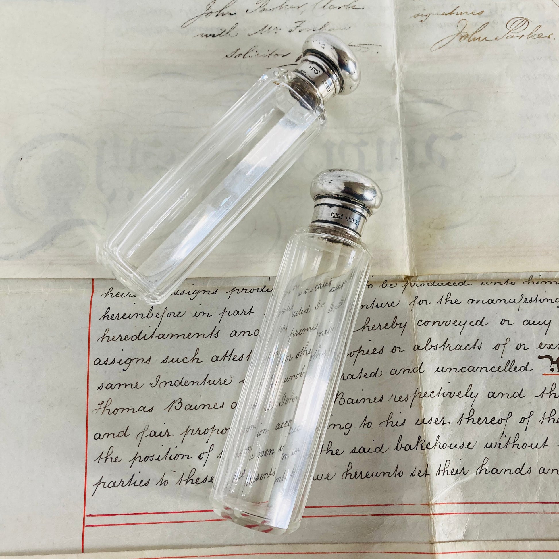 Antique Vanity Long Glass and Silver Jar