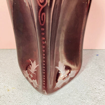 Vintage Ruby Red Glass Pinch Decanter