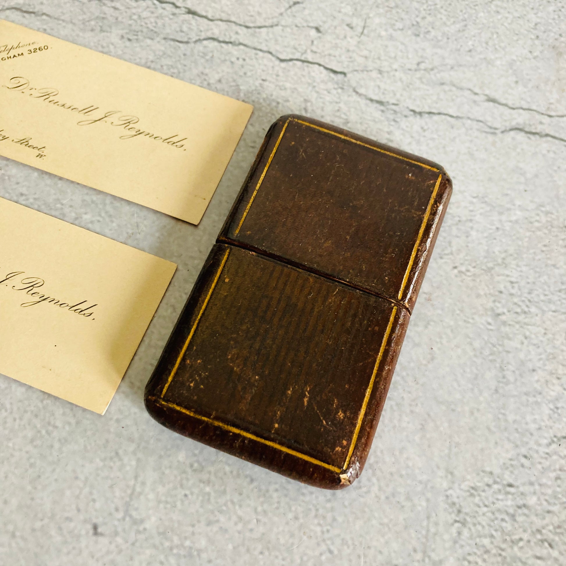 Antique Leather Calling Card Case Containing Doctors Cards