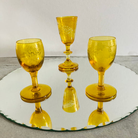 Antique Yellow Cordial Drinking Glasses | Liquor Port Glass
