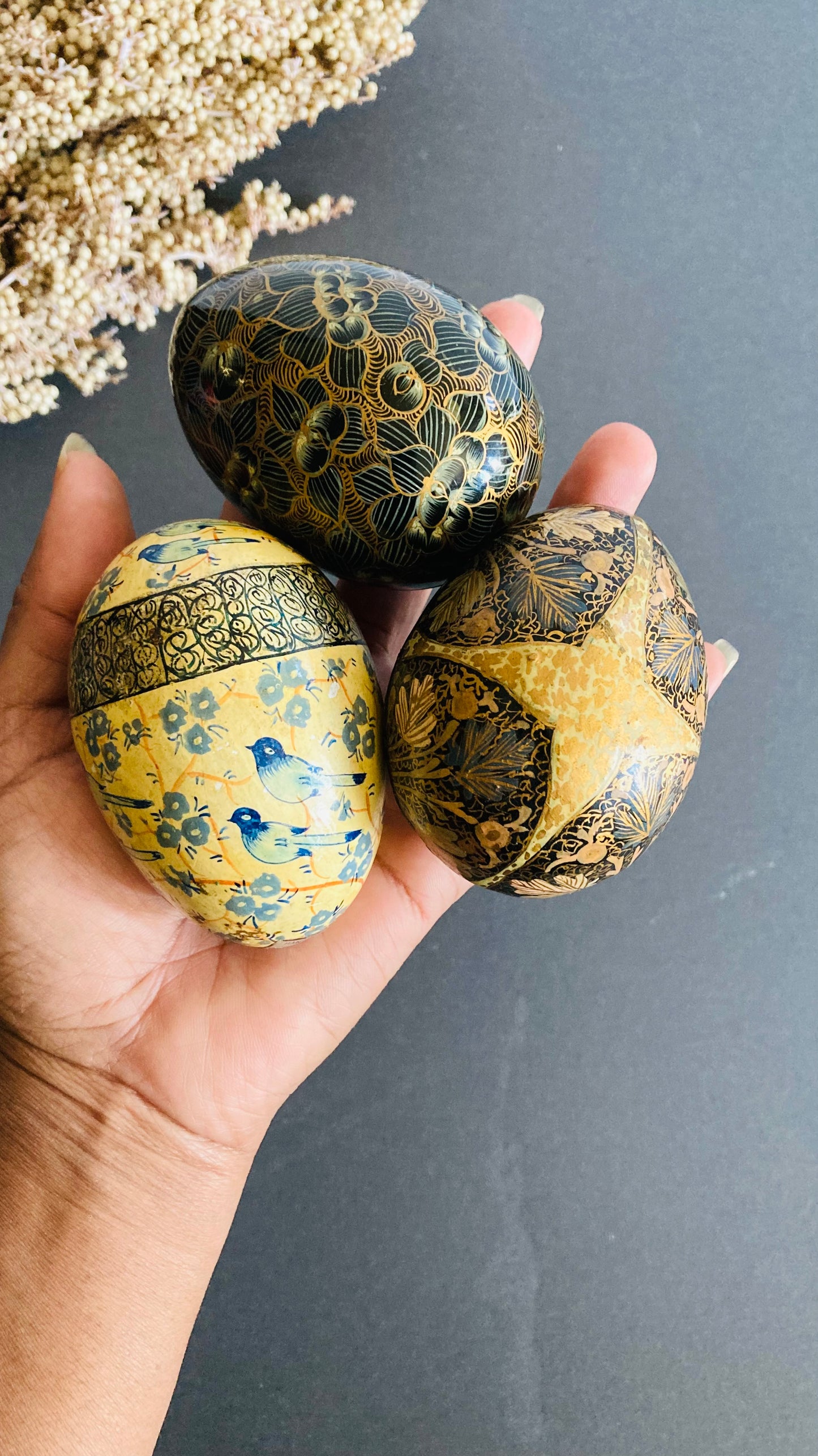 Vintage Paper Mache Kashmir Egg Shape Box