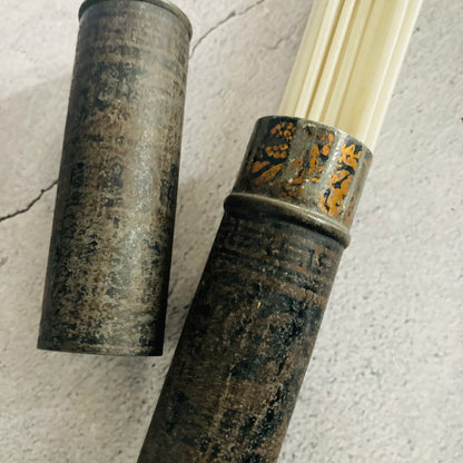 Antique Tin Container With Wax Taper Lantern Lighters