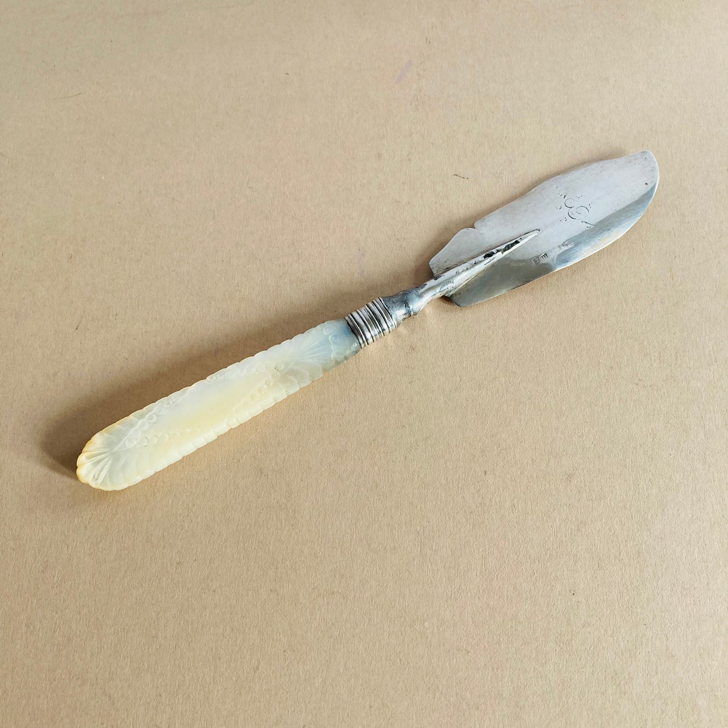 Antique Silver Butter Knife with Mother Of Pearl Handle