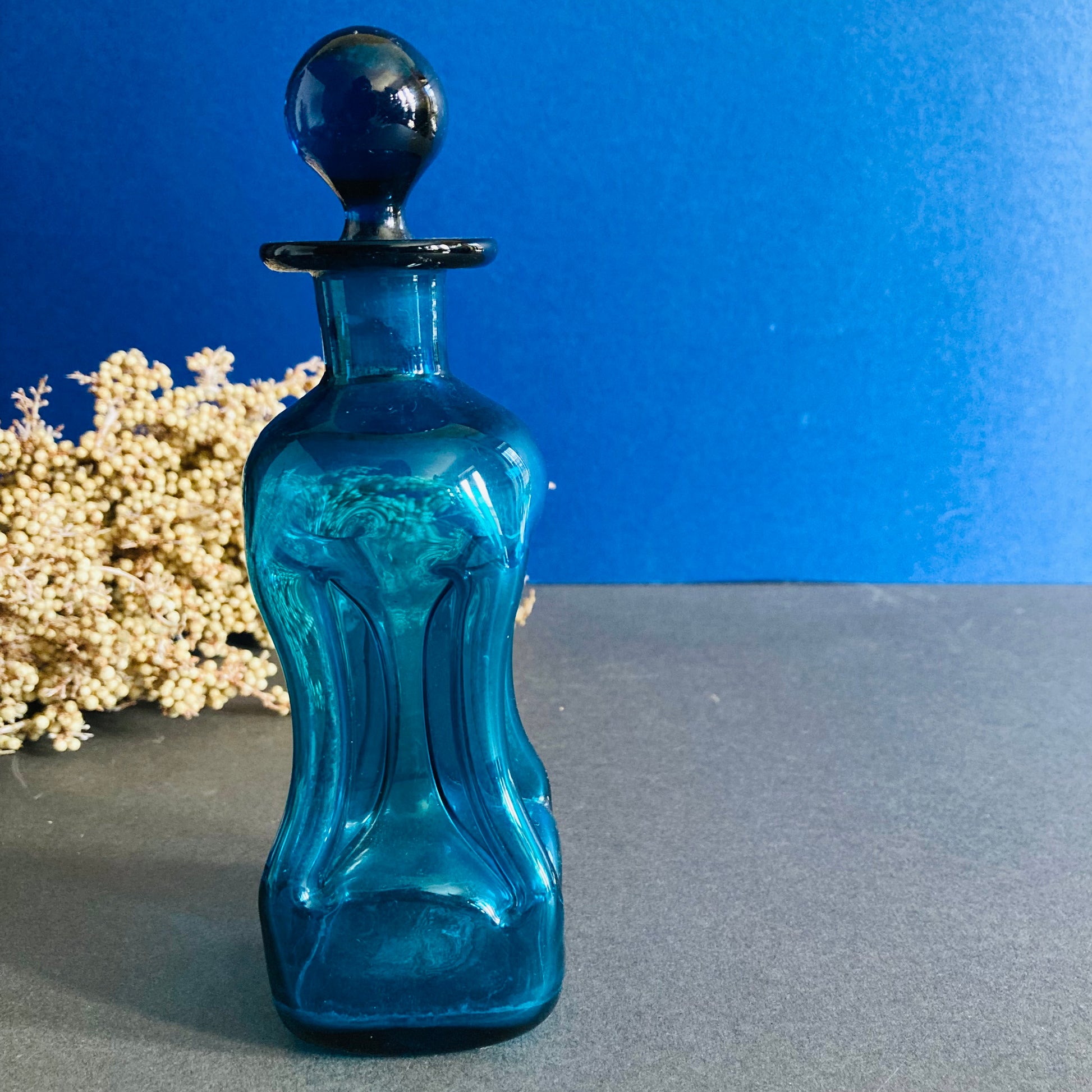 Vintage Holmegaard Kluck Kluck Blue Glass Pinch Decanter